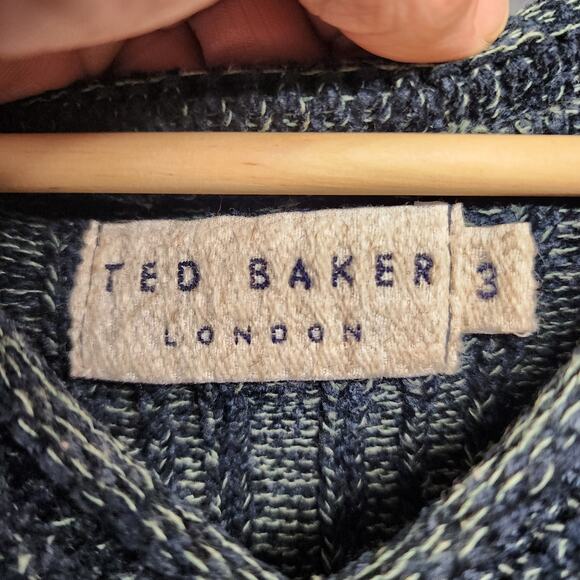 Ted Baker London Womens Sweater Size 3 US Medium Blue V Neck Cotton Blend Ribbed - Picture 3 of 16